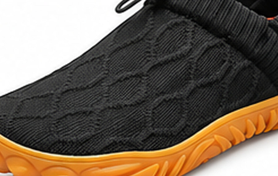 Close-up of the breathable knit upper on a Toeluna walking shoe