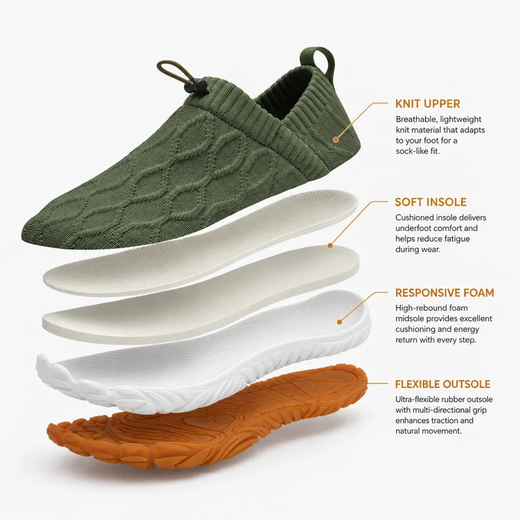 Toeluna Flex Knit Lightweight Slip-On Walking Shoes - Army Green