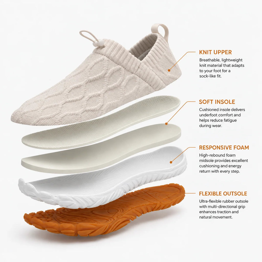 Toeluna Flex Knit Lightweight Slip-On Walking Shoes - Cream