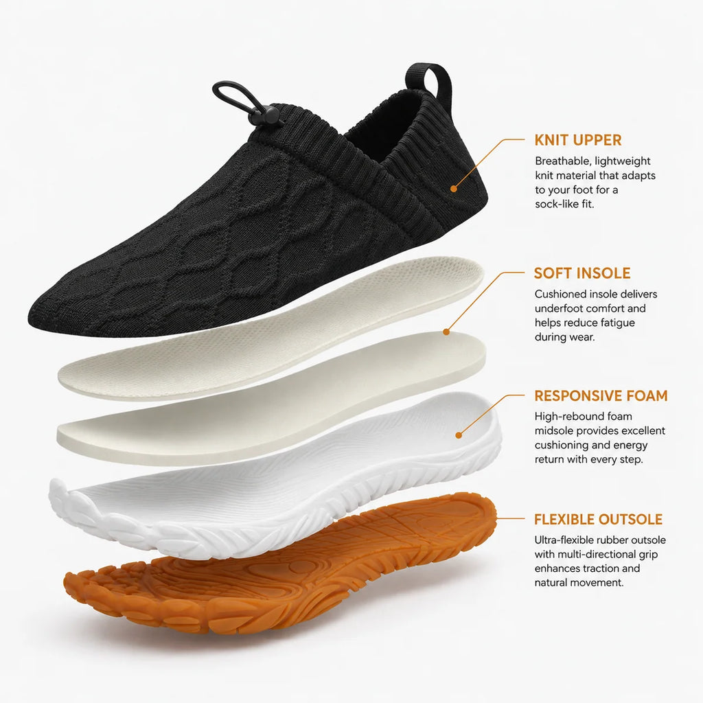 Toeluna Flex Knit Lightweight Slip-On Walking Shoes - Black
